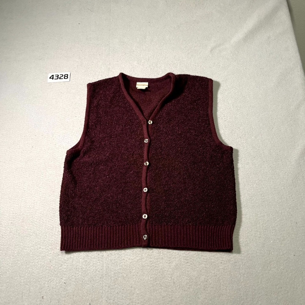 CC Hughes Cardigan‎ Sweater Vest Women Medium Burgundy Acrylic Ribbed Hem